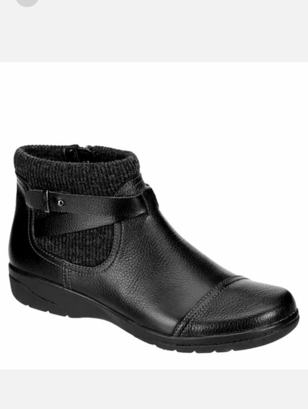 Clarks Cheyn Kisha Black Leather Knit Collar Ankle Boots Size 9